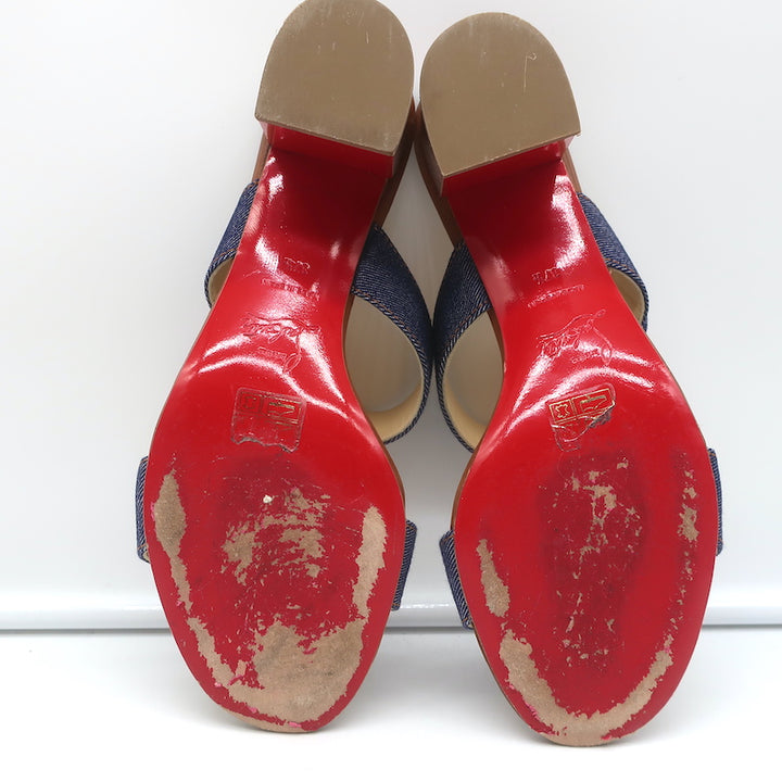 Christian Louboutin Sandenim Slide Sandals Size 37.5 Open Toe Heels