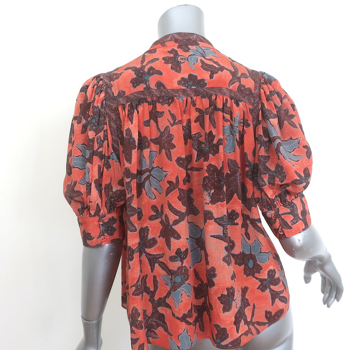 Ulla Johnson Desdra Short Sleeve Top Amaryllis Printed Silk Size 4