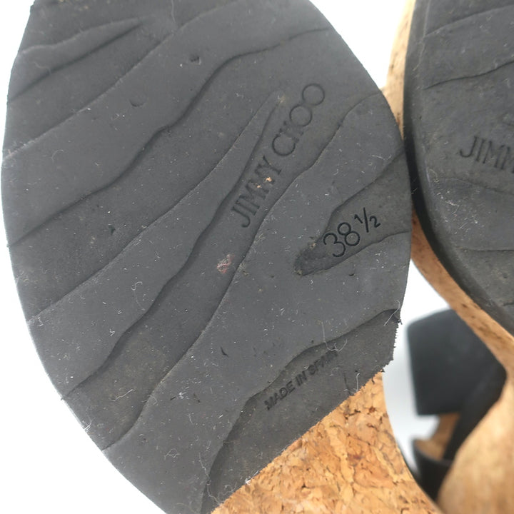 Jimmy Choo Neston Cork Wedge Sandals Snakeskin &amp; Black Leather Size 38.5