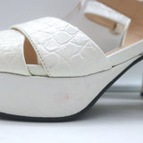 Prada Crocodile Print Crisscross Platform Sandals White Patent Leather Size 38