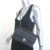 Chanel Medium Double Flap Bag Black Quilted Caviar Leather Chain Strap Crossbody