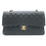 Chanel Medium Double Flap Bag Black Quilted Caviar Leather Chain Strap Crossbody