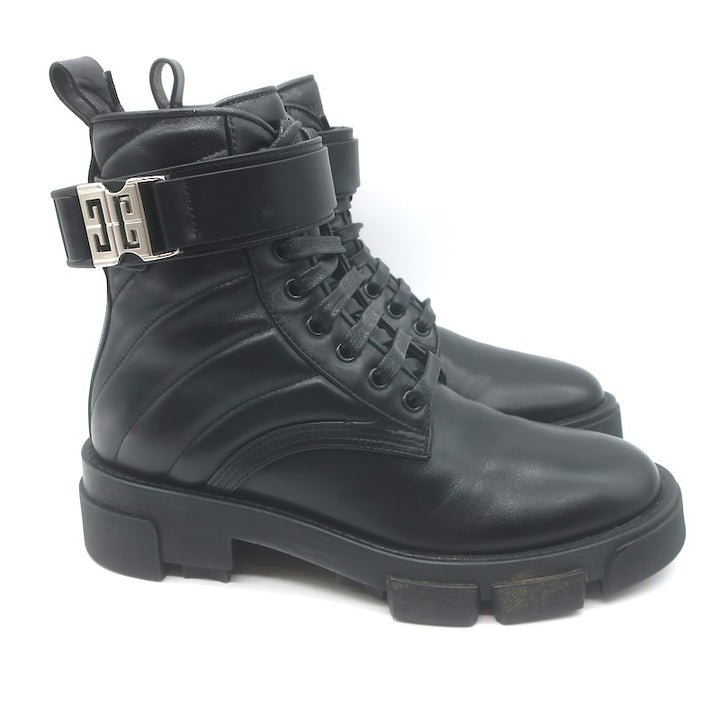 Givenchy Terra 4G Lace-Up Combat Boots Black Quilted Leather Size 37