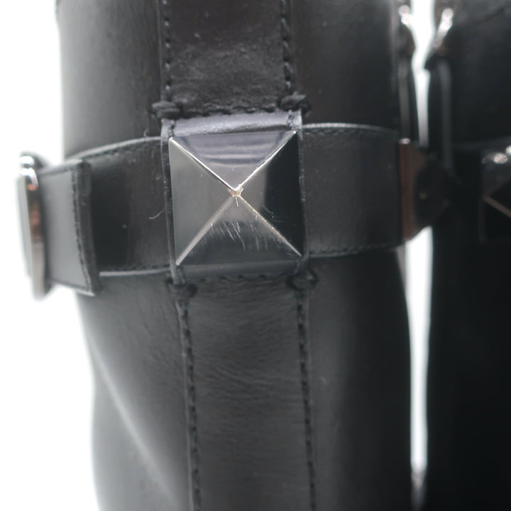 Valentino Roman Stud Combat Boots Black Leather Size 38.5