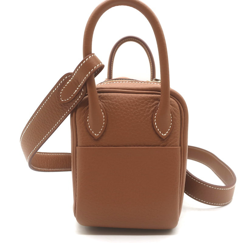 Hermes 2024 Mini Lindy 20 Bag Gold Brown Clemence Leather Gold Hardware