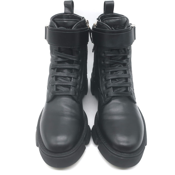 Givenchy Terra 4G Lace-Up Combat Boots Black Quilted Leather Size 37