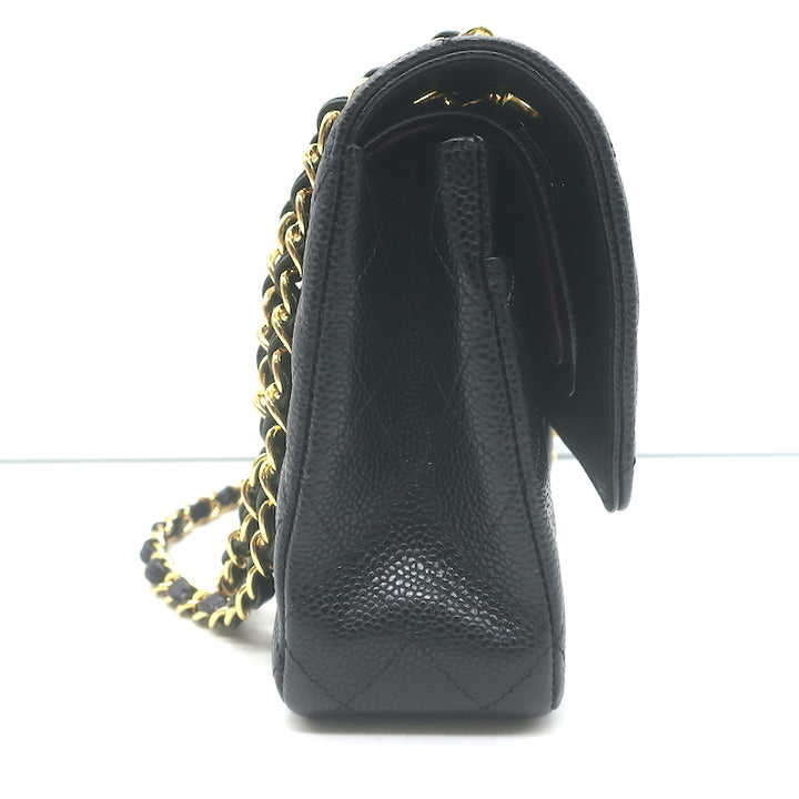 Chanel Medium Double Flap Bag Black Quilted Caviar Leather Chain Strap Crossbody