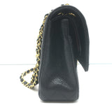 Chanel Medium Double Flap Bag Black Quilted Caviar Leather Chain Strap Crossbody