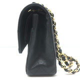 Chanel Medium Double Flap Bag Black Quilted Caviar Leather Chain Strap Crossbody