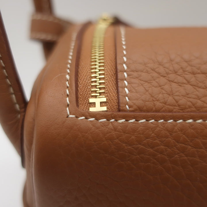 Hermes 2024 Mini Lindy 20 Bag Gold Brown Clemence Leather Gold Hardware