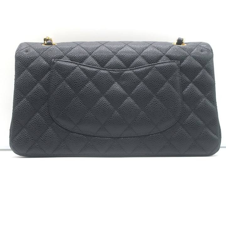 Chanel Medium Double Flap Bag Black Quilted Caviar Leather Chain Strap Crossbody