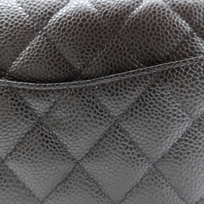 Chanel Medium Double Flap Bag Black Quilted Caviar Leather Chain Strap Crossbody