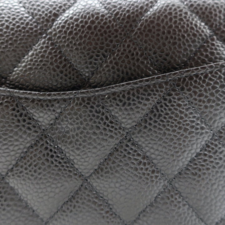 Chanel Medium Double Flap Bag Black Quilted Caviar Leather Chain Strap Crossbody