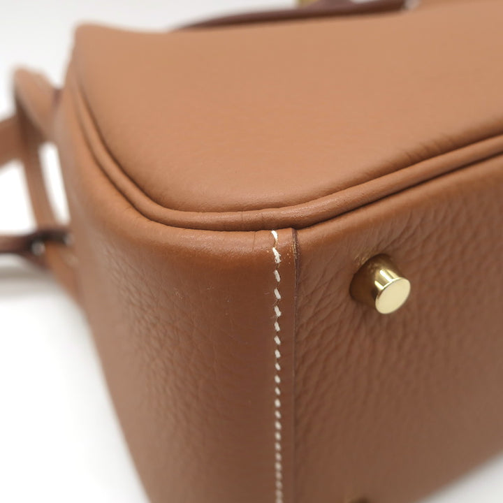 Hermes 2024 Mini Lindy 20 Bag Gold Brown Clemence Leather Gold Hardware