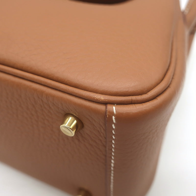 Hermes 2024 Mini Lindy 20 Bag Gold Brown Clemence Leather Gold Hardware