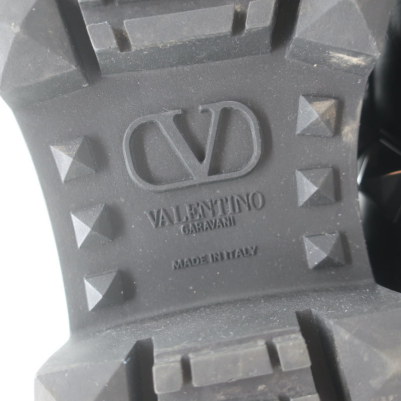 Valentino Roman Stud Combat Boots Black Leather Size 38.5