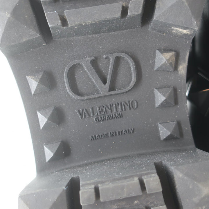 Valentino Roman Stud Combat Boots Black Leather Size 38.5