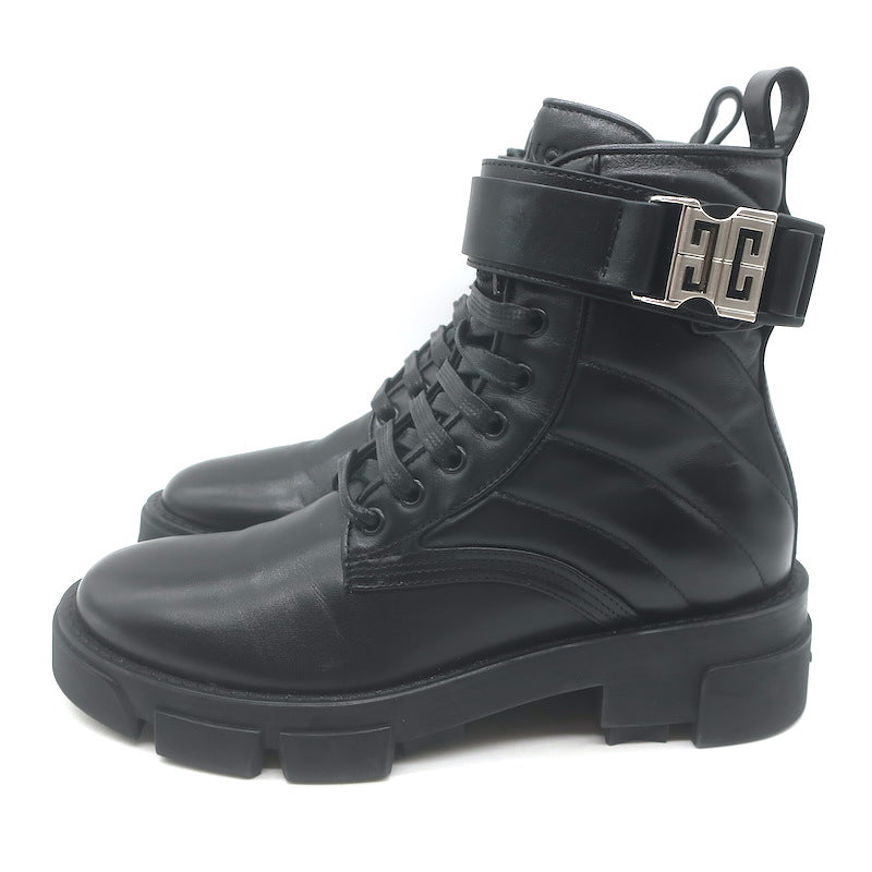 Givenchy Terra 4G Lace-Up Combat Boots Black Quilted Leather Size 37