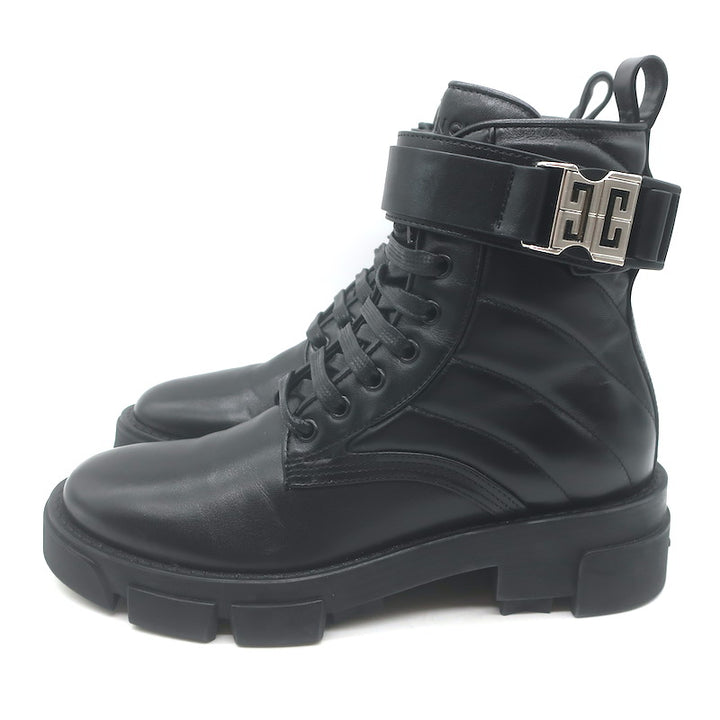 Givenchy Terra 4G Lace-Up Combat Boots Black Quilted Leather Size 37