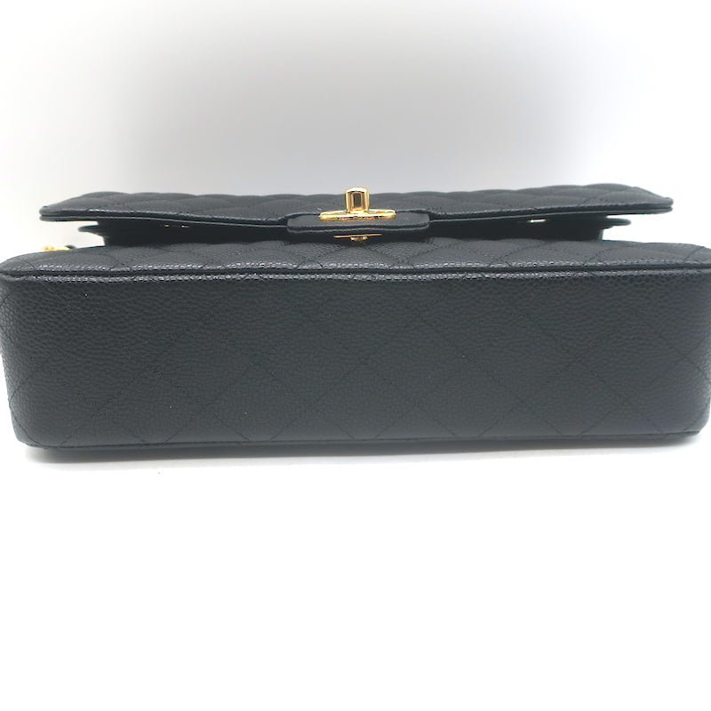 Chanel Medium Double Flap Bag Black Quilted Caviar Leather Chain Strap Crossbody