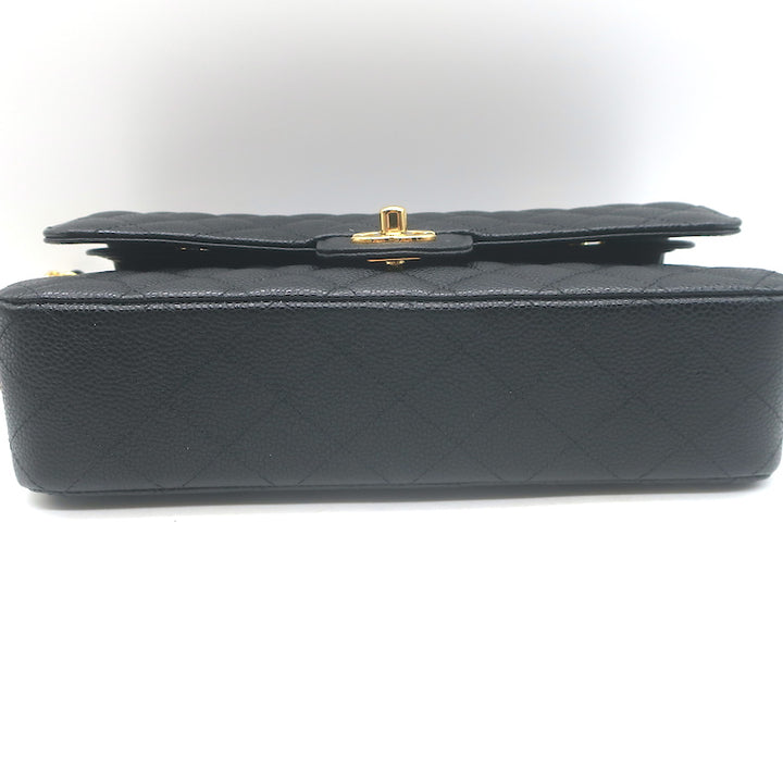 Chanel Medium Double Flap Bag Black Quilted Caviar Leather Chain Strap Crossbody