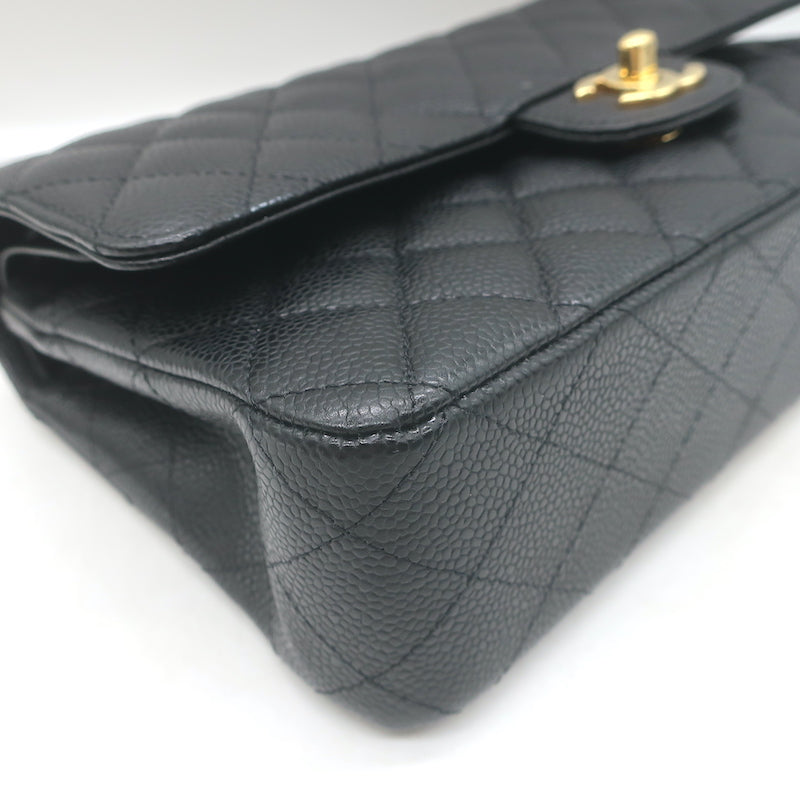 Chanel Medium Double Flap Bag Black Quilted Caviar Leather Chain Strap Crossbody