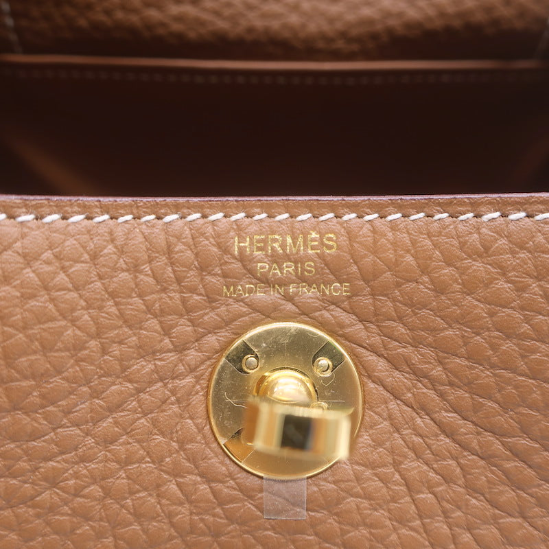 Hermes 2024 Mini Lindy 20 Bag Gold Brown Clemence Leather Gold Hardware