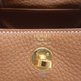 Hermes 2024 Mini Lindy 20 Bag Gold Brown Clemence Leather Gold Hardware