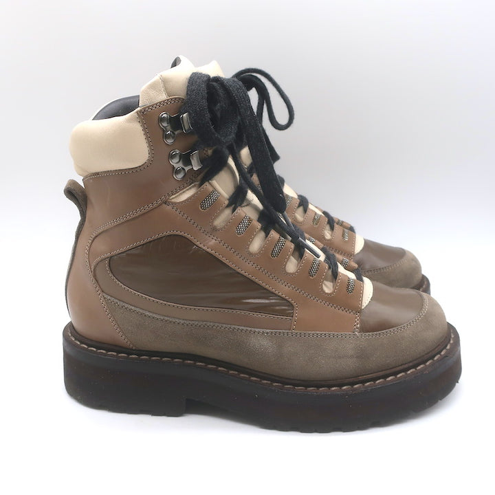 Brunello Cucinelli Monili-Detail Lace-Up Hiking Boots Brown Leather Size 38