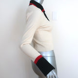 Alice + Olivia Pia Polo Sweater Ivory Wool-Blend Ribbed Knit Size Small