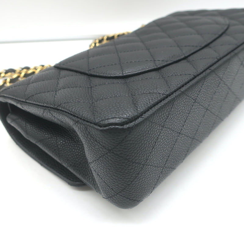 Chanel Medium Double Flap Bag Black Quilted Caviar Leather Chain Strap Crossbody
