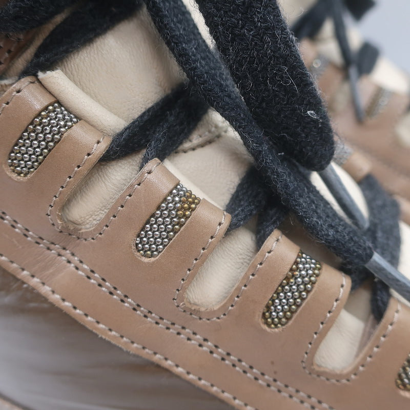 Brunello Cucinelli Monili-Detail Lace-Up Hiking Boots Brown Leather Size 38