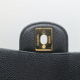 Chanel Medium Double Flap Bag Black Quilted Caviar Leather Chain Strap Crossbody