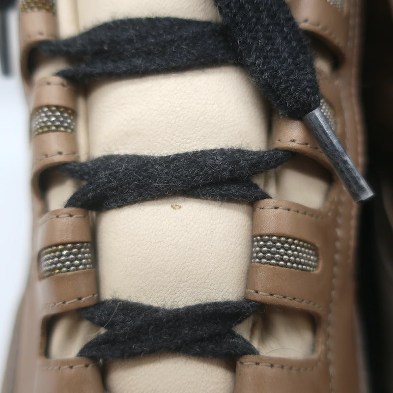 Brunello Cucinelli Monili-Detail Lace-Up Hiking Boots Brown Leather Size 38