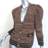 L'Agence Jenni Lurex Waffle Stitch Puff Sleeve Cardigan Brown/Copper Size Large