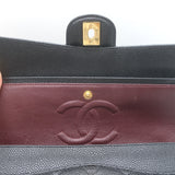 Chanel Medium Double Flap Bag Black Quilted Caviar Leather Chain Strap Crossbody