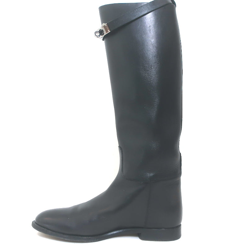 Hermes Jumping Boots Black Leather Size 39 Flat Riding Boots