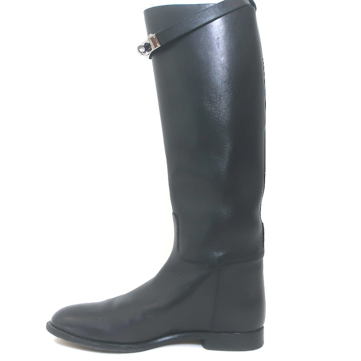 Hermes Jumping Boots Black Leather Size 39 Flat Riding Boots