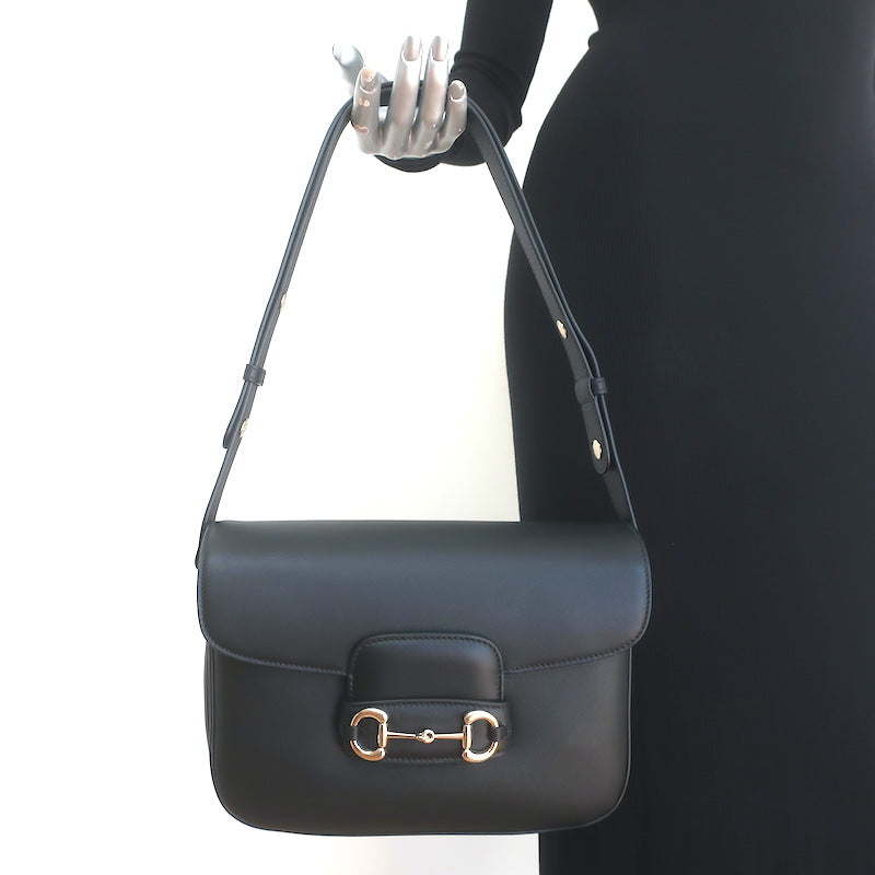 Gucci Horsebit 1955 Medium Shoulder Bag Black Leather NEW