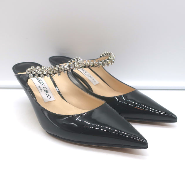 JIMMY CHOO BING 65 ブラック　サイズ:38 Bing 65 | Black Patent Leather Mules with Crystal Strap