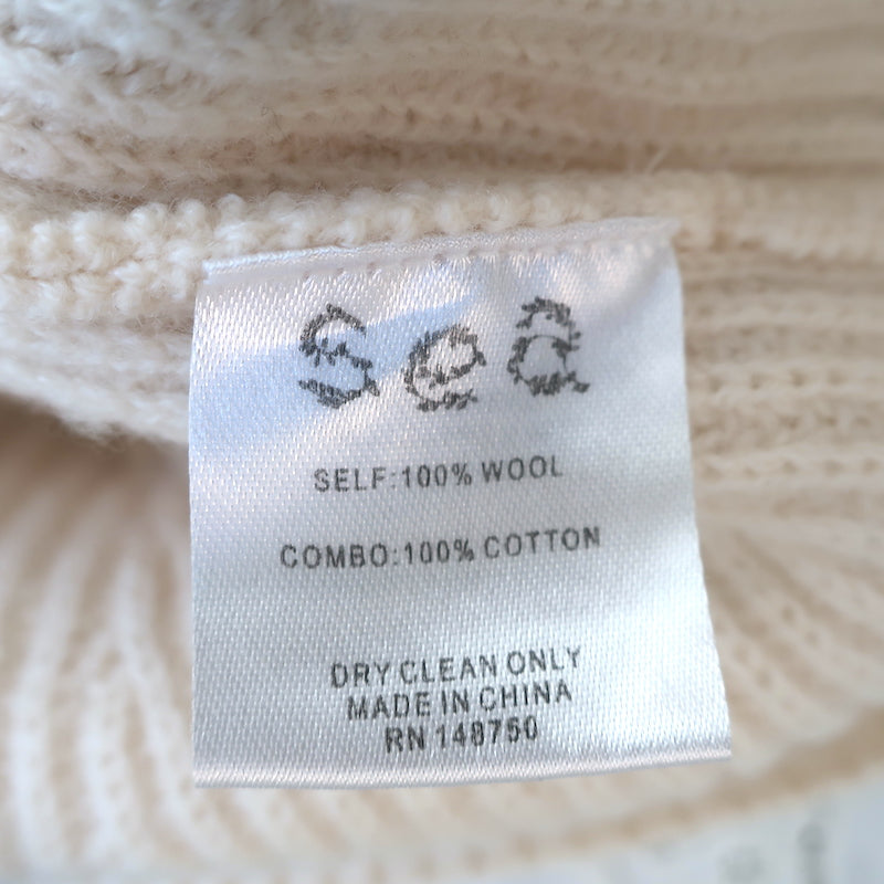 SEA Iris Eyelet-Sleeve Sweater Ivory Ribbed Wool Size Small