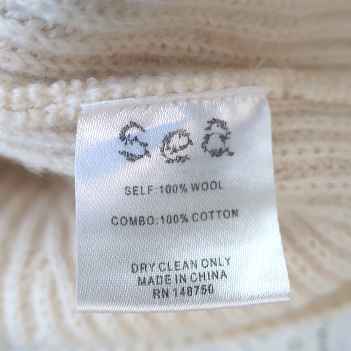 SEA Iris Eyelet-Sleeve Sweater Ivory Ribbed Wool Size Small