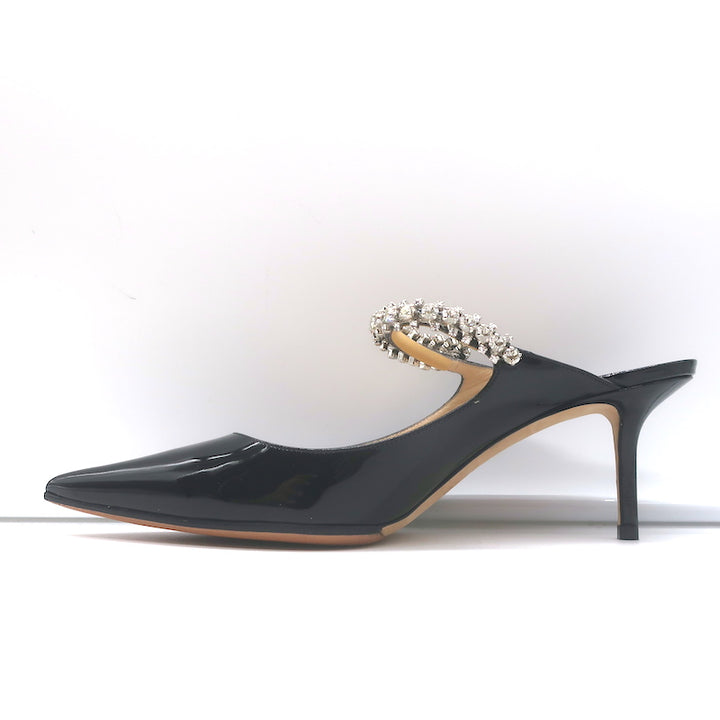 Jimmy Choo Bing 65 Crystal Strap Mules Black Patent Leather Size 39