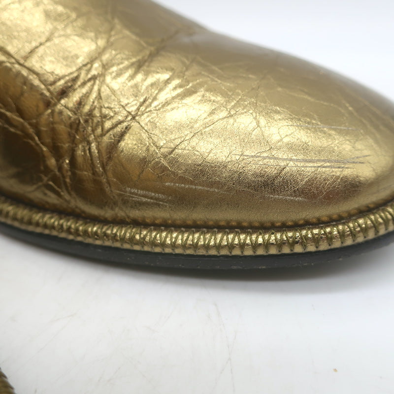 Sam Reychler Heeled Mary Janes Old Gold Metallic Leather Size 37.5