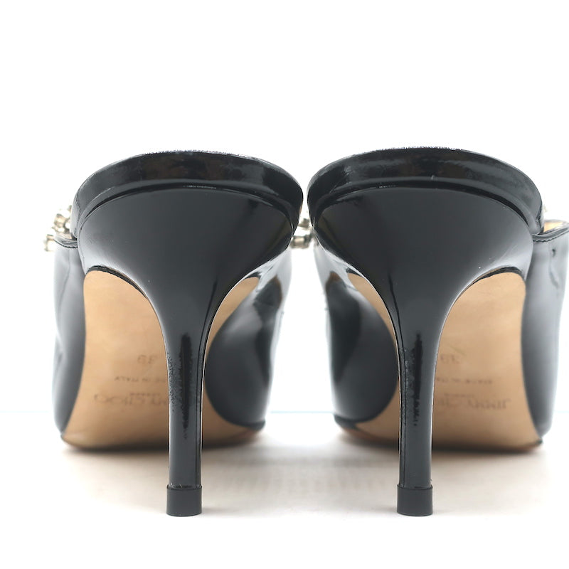 Jimmy Choo Bing 65 Crystal Strap Mules Black Patent Leather Size 39