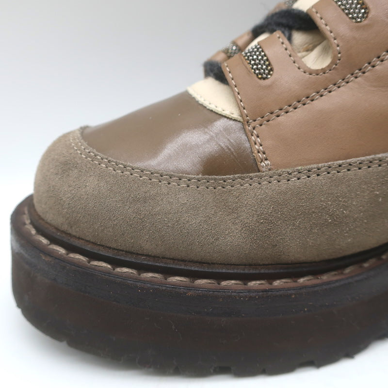 Brunello Cucinelli Monili-Detail Lace-Up Hiking Boots Brown Leather Size 38