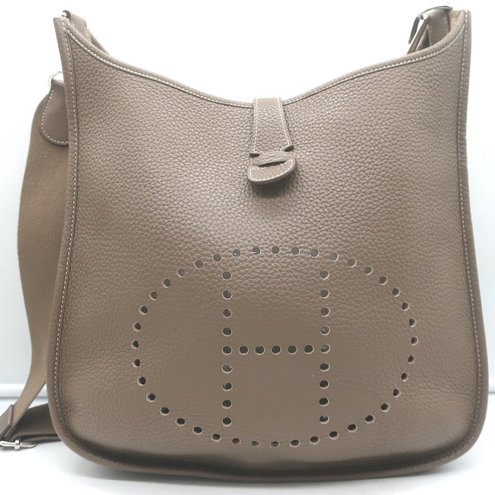 Hermes Evelyne III 33 GM Hobo Bag Etoupe Clemence Leather Crossbody