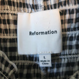 Reformation Aggie Gingham Smocked Peplum Top Black/White Size Large