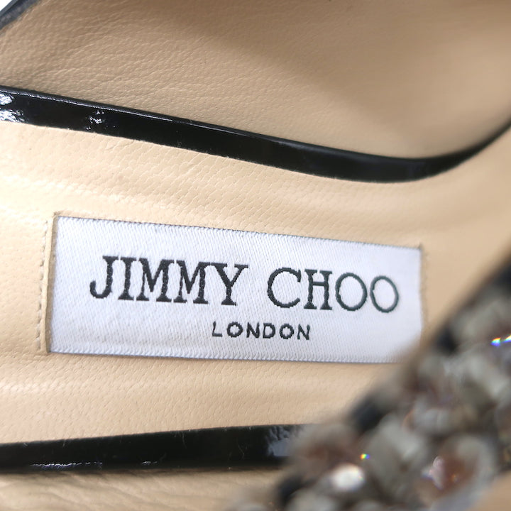 Jimmy Choo Bing 65 Crystal Strap Mules Black Patent Leather Size 39