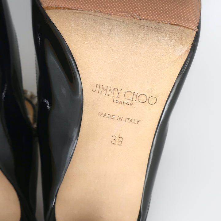 Jimmy Choo Bing 65 Crystal Strap Mules Black Patent Leather Size 39